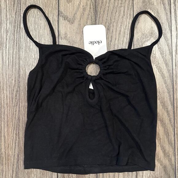 Elodie Women's Black Ribbed Keyhole Front Crop Tank Top XS NWT - Picture 1 of 9